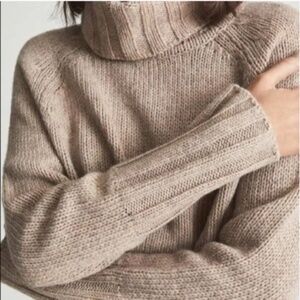 REISS Wool & Cashmere-Blend Stevie Roll Neck Turtlene Sweater Beige Size Medium